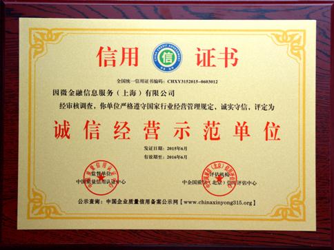 新融网荣膺诚信经营示范单位，企业信用评估获权威认可